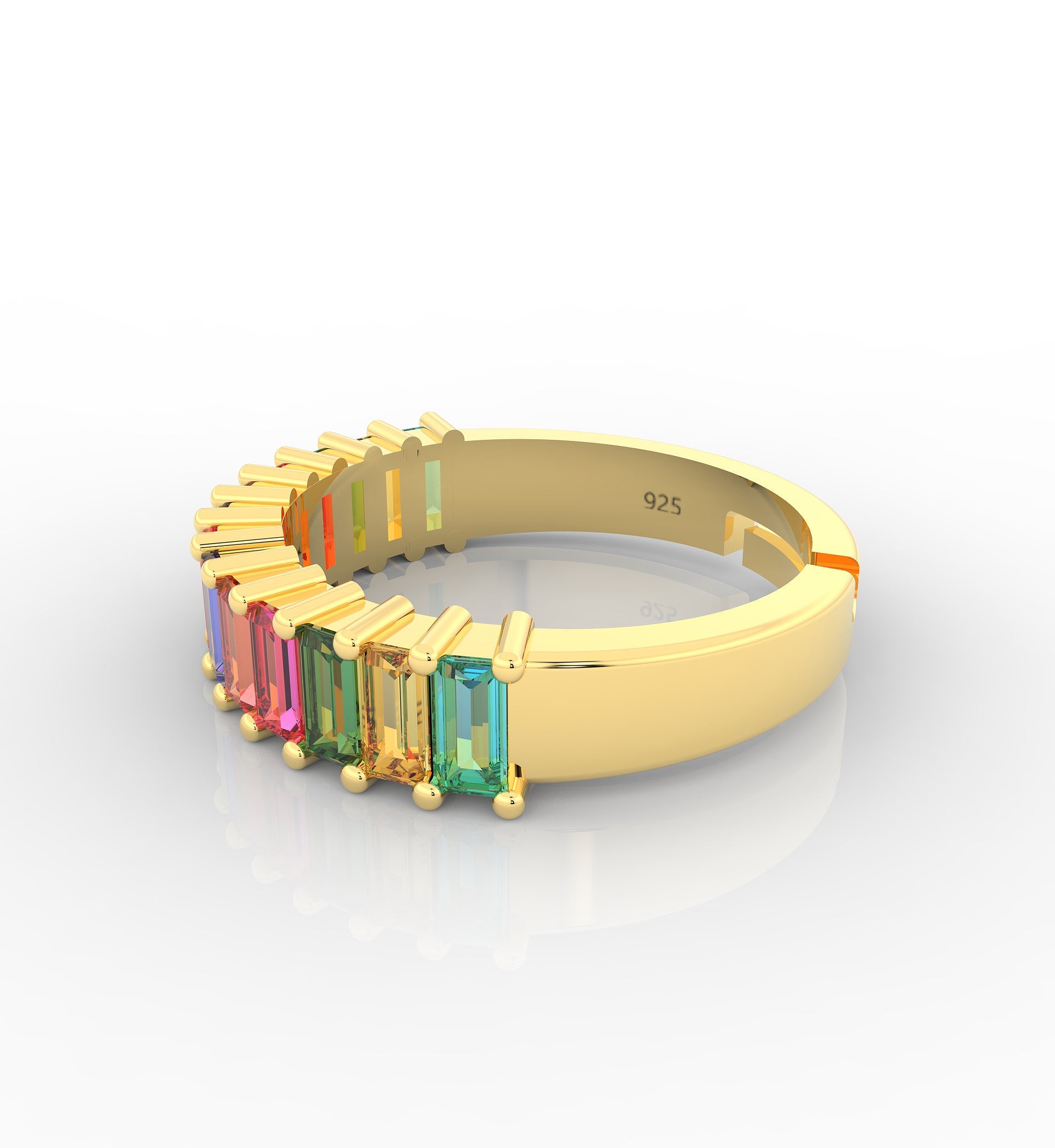 Baguette Cut Multi Sapphire Eternity Band- Hallmarked 925 Sterling Silver